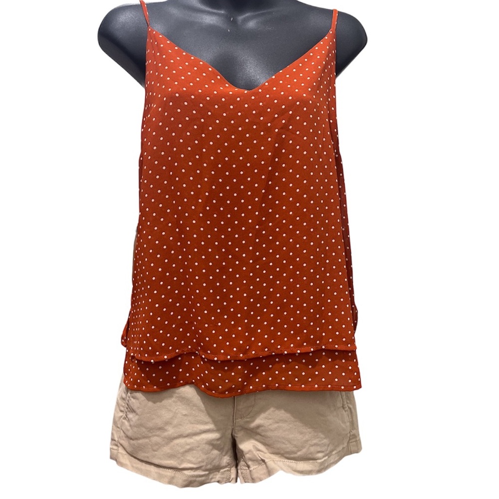 Rust Orange Tank Top with a White Polka Dot